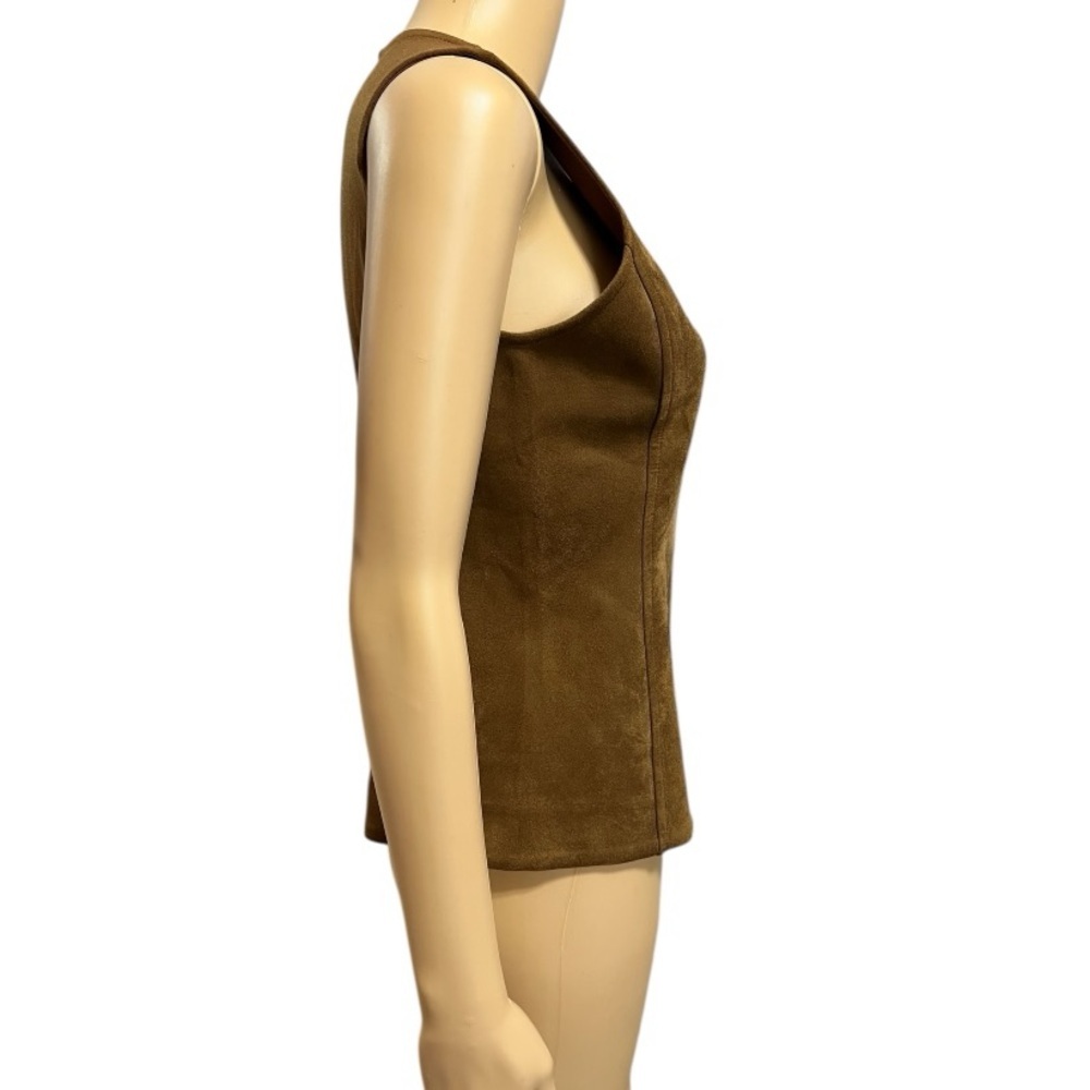 Ann Taylor Petite Brown Sleeveless Crew Neck Suede Feel Top Zip/Hook/Eye Size SP - Picture 4 of 9